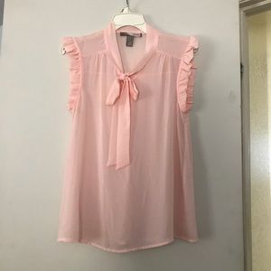 Ruffle sleeve and neck-tie contemporary blouse